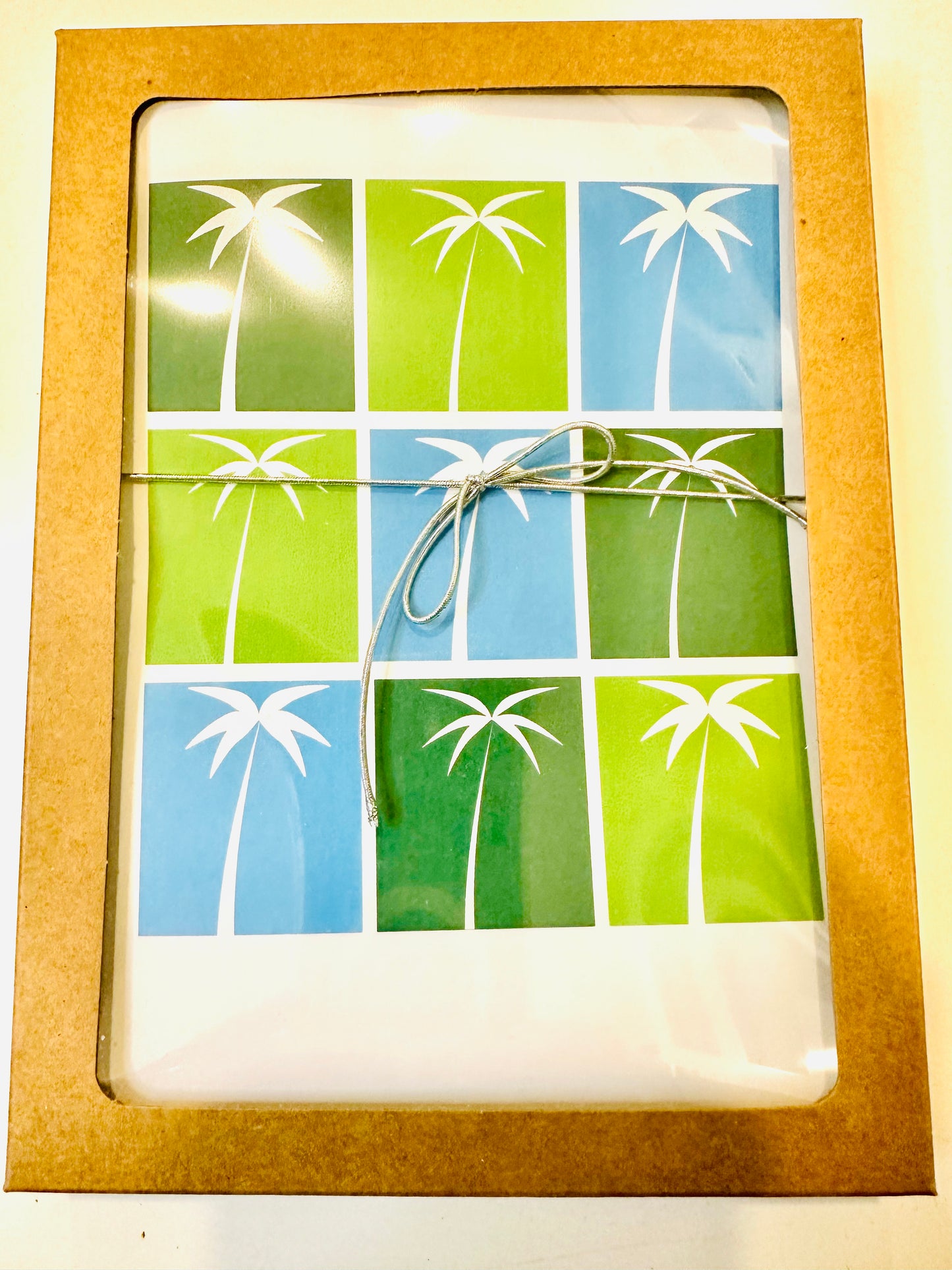 Green & Blue PALM TREE Stationery 5X7 Geometric boxed note card set of 10