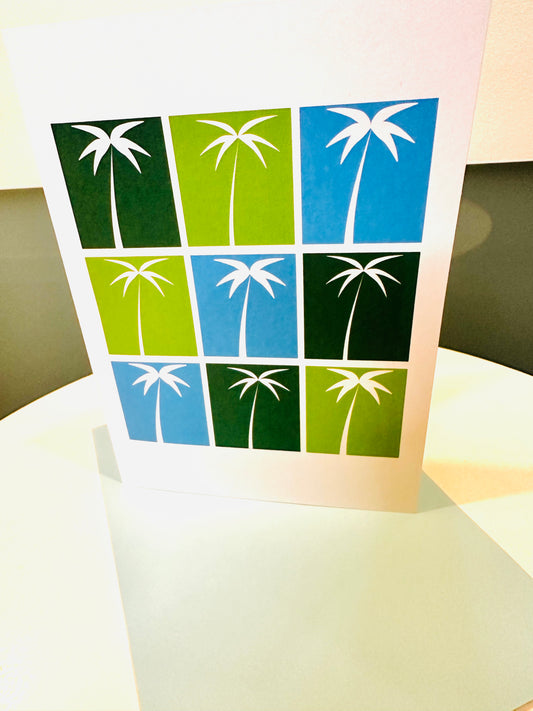 Green & Blue PALM TREE Stationery 5X7 Geometric boxed note card set of 10
