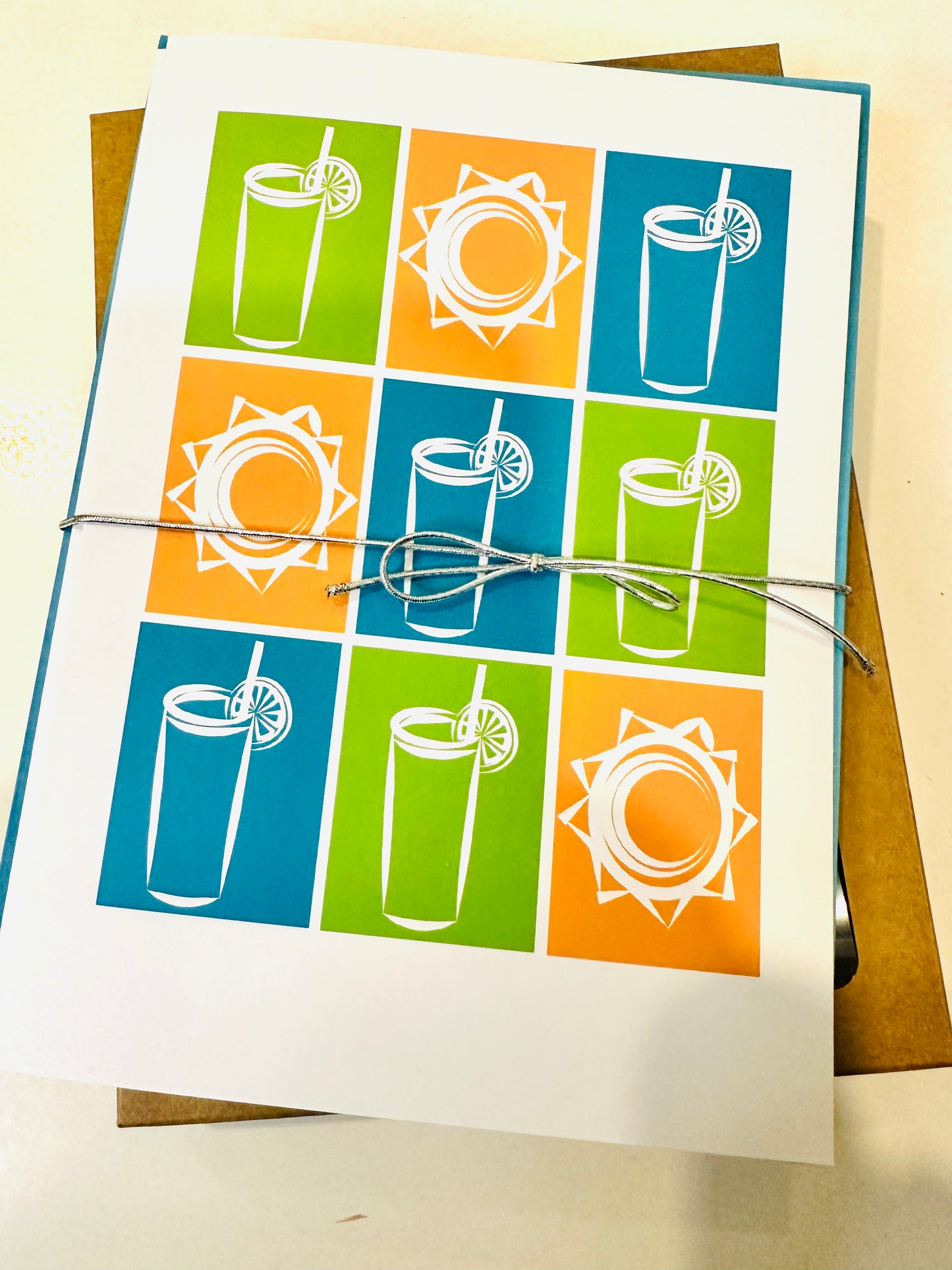 Blue MANY COCKTAILS Geometric cards 5x7 Boxed note card set of 10