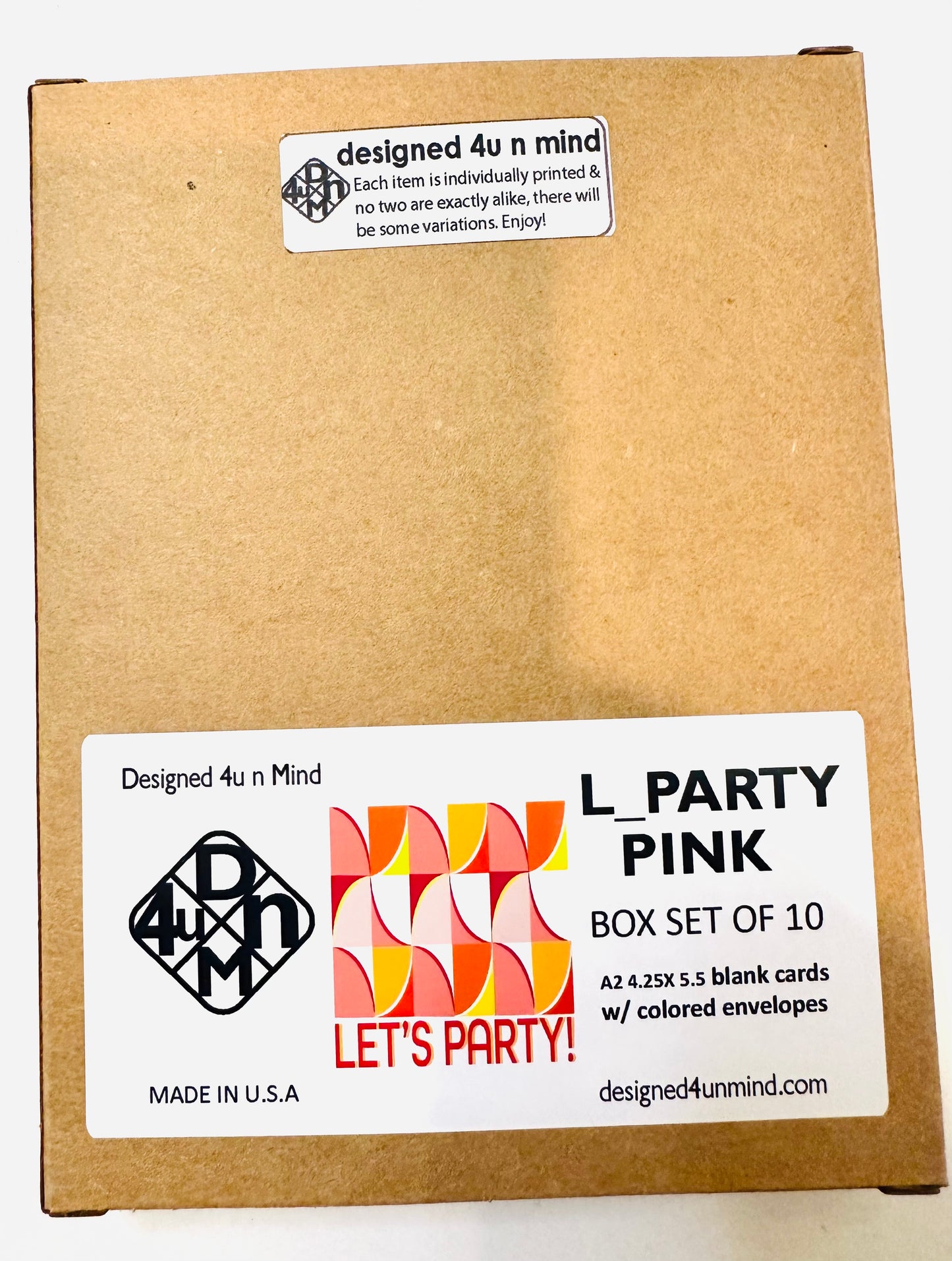 Pink LETS PARTY Geometric Invitations A2 Boxed note card set of 10