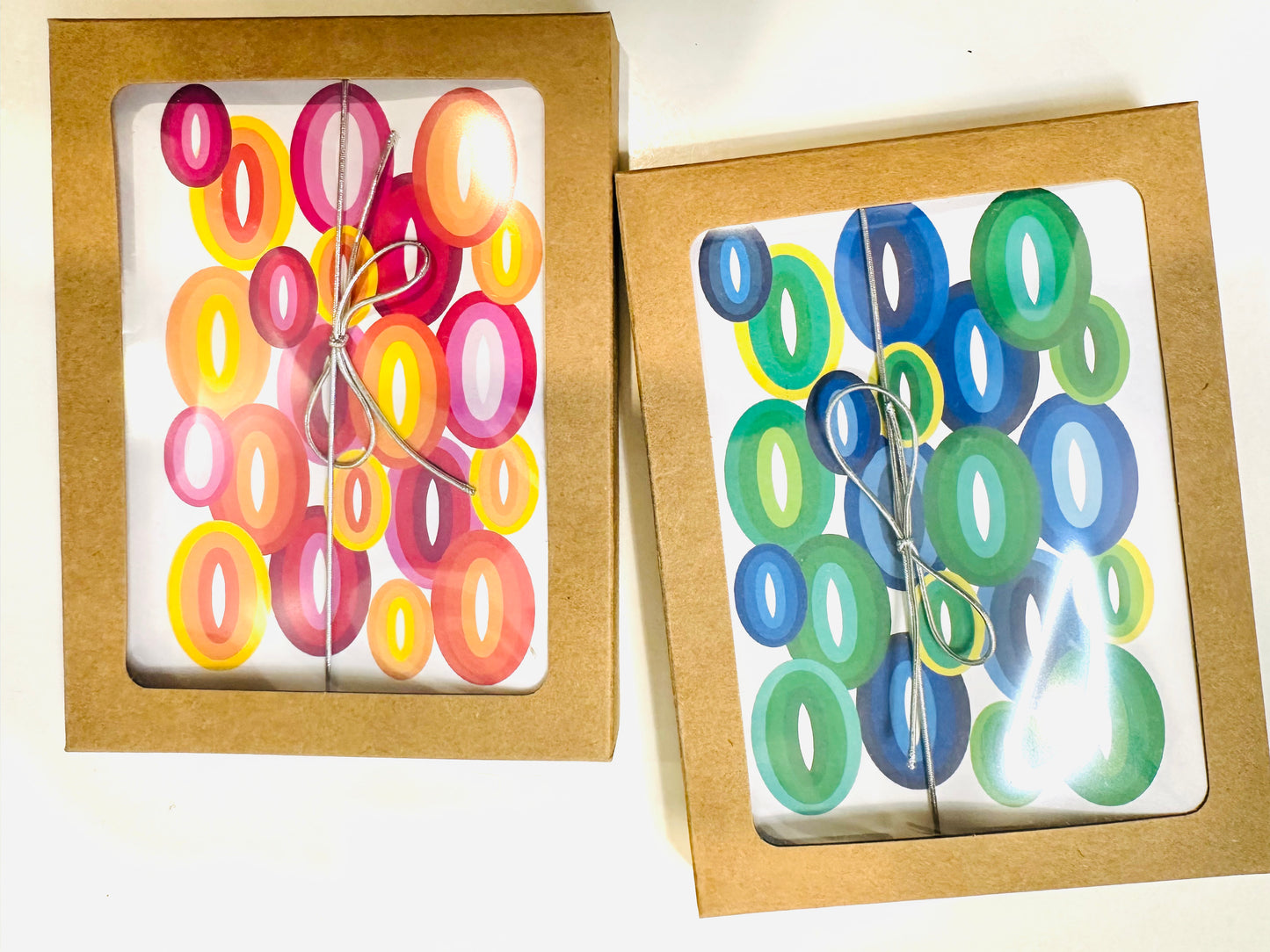 Green ELLIPSES A2 Geometric boxed note card set of 10