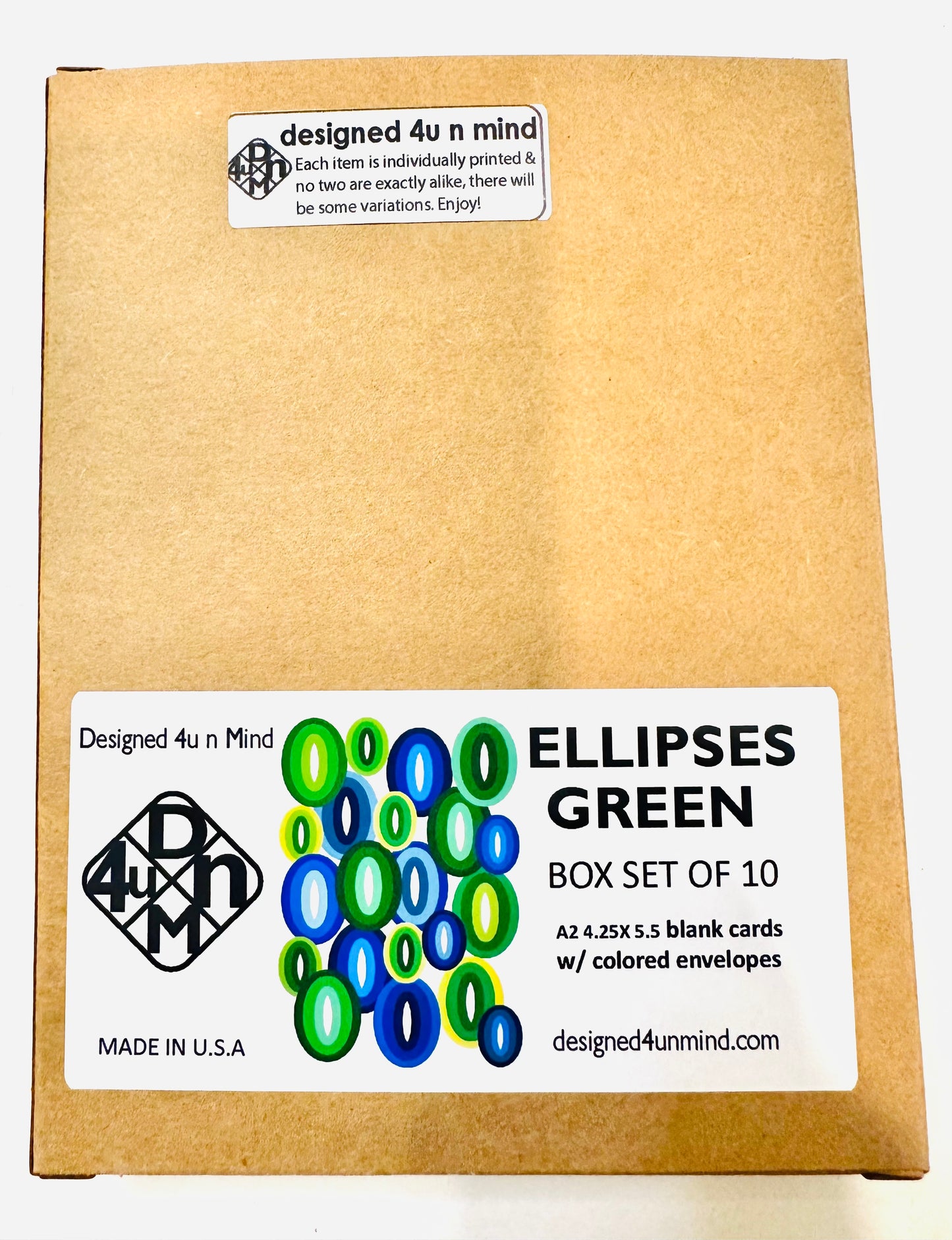 Green ELLIPSES A2 Geometric boxed note card set of 10