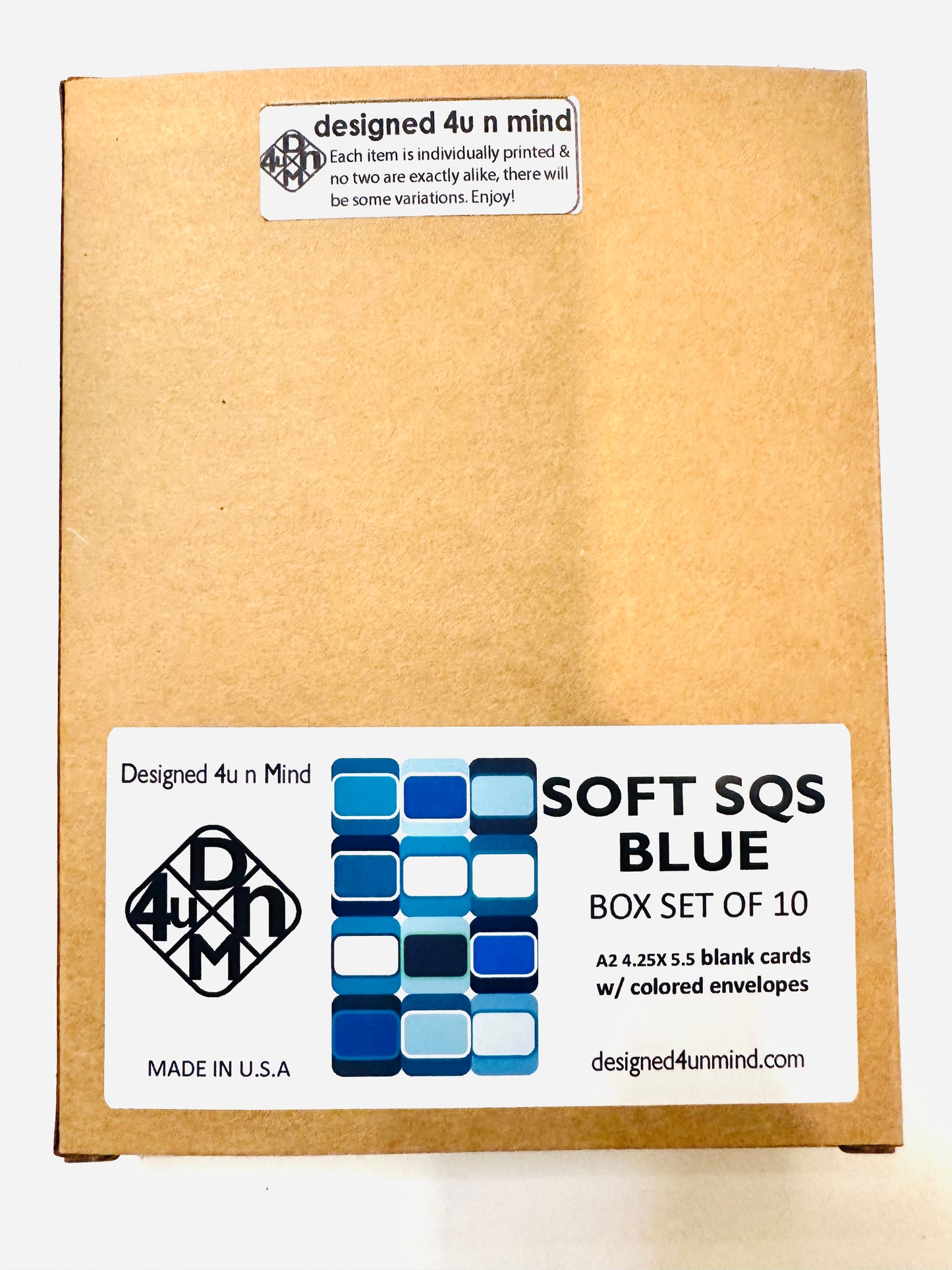 Blue SOFT SQUARES A2 5.5L X 4.25W Geometric boxed note card set of 10