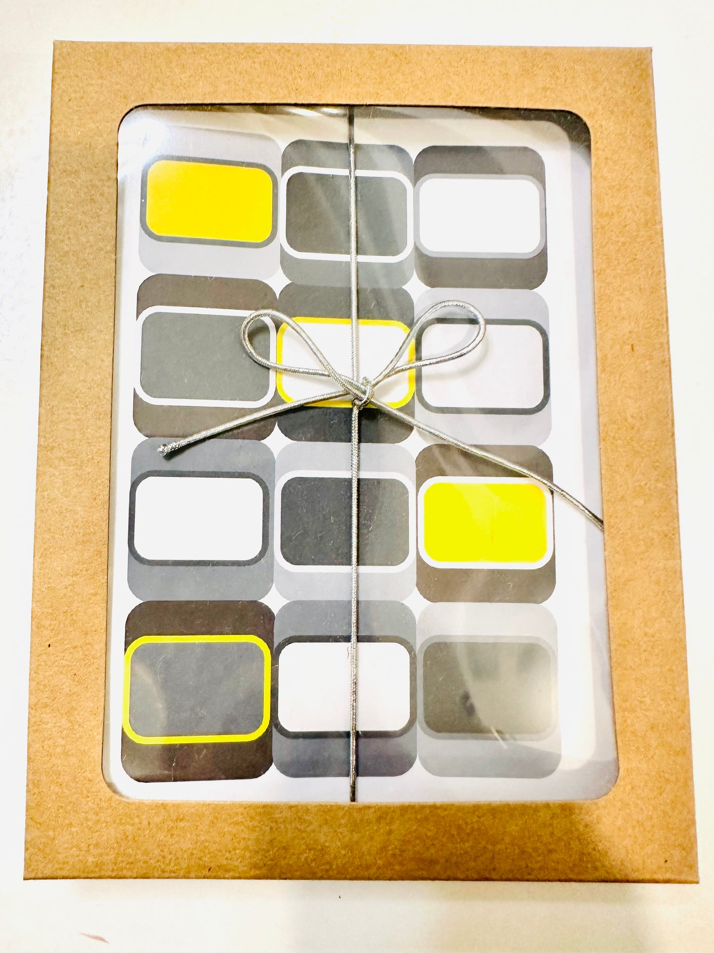 Grey SOFT SQUARES A2 Geometric boxed note card set of 10