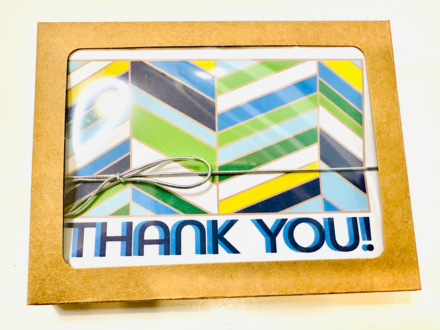 Green Chevon Thank you cards A2 size boxed note card set of 10