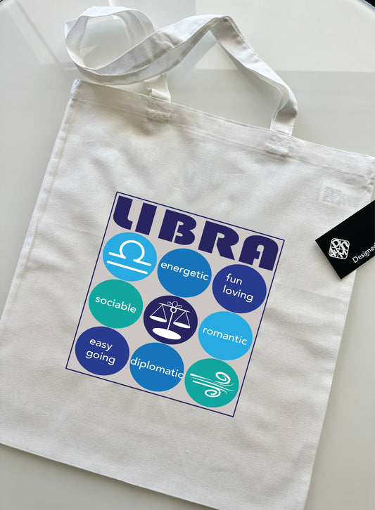 White LIBRA Zodiac Unisex Cotton Reusable Tote Bag (white)