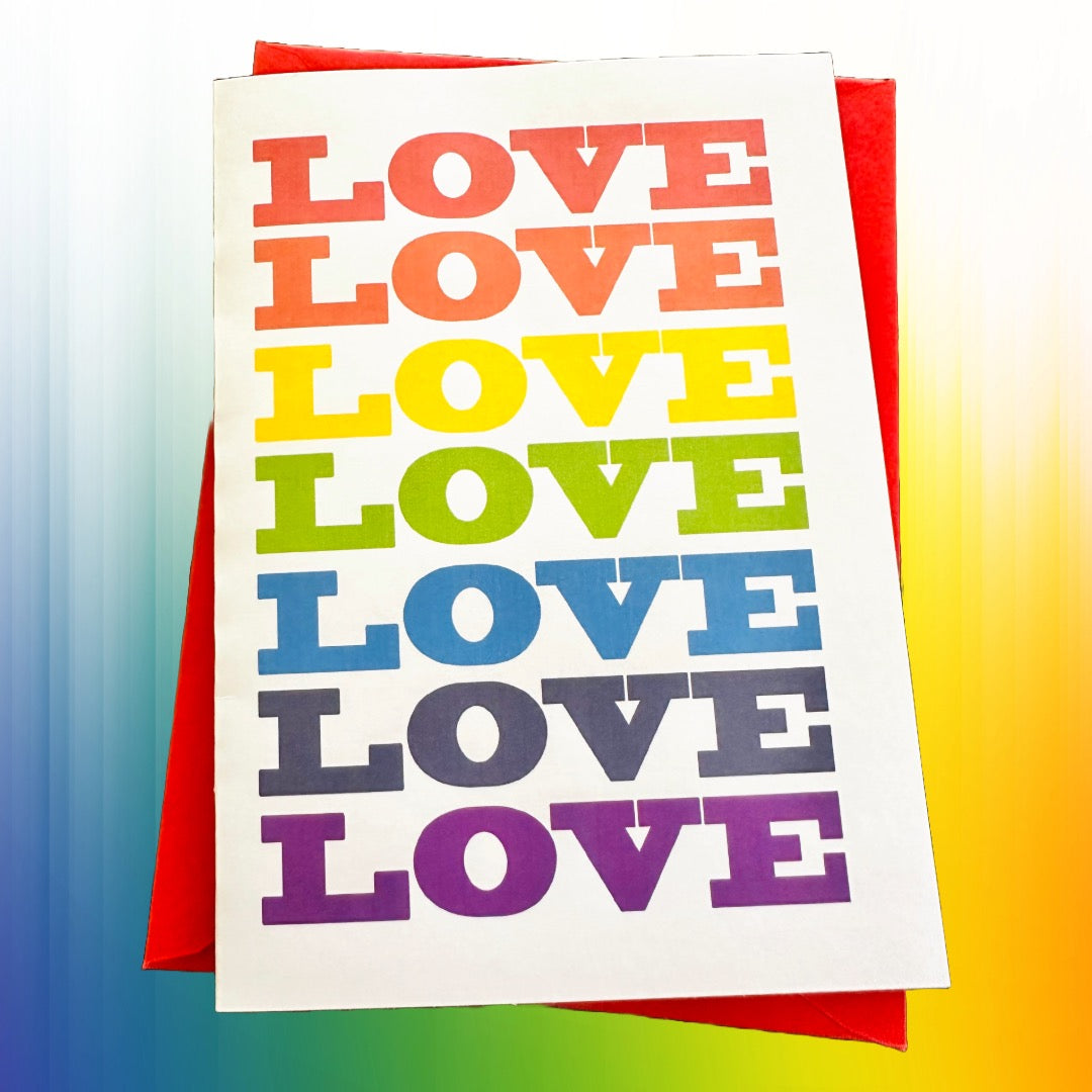 LOVE X 7 Pride Rainbow colored Anniversary Card 5x7 LGBTQ+ card