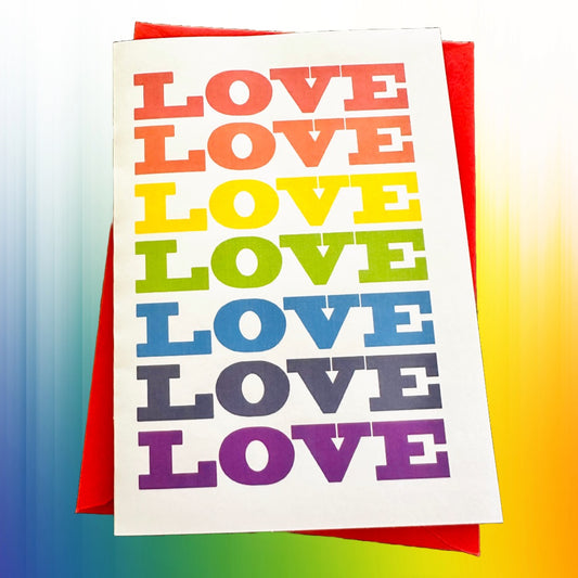 LOVE X 7 Pride Rainbow colored Anniversary Card 5x7 LGBTQ+ card
