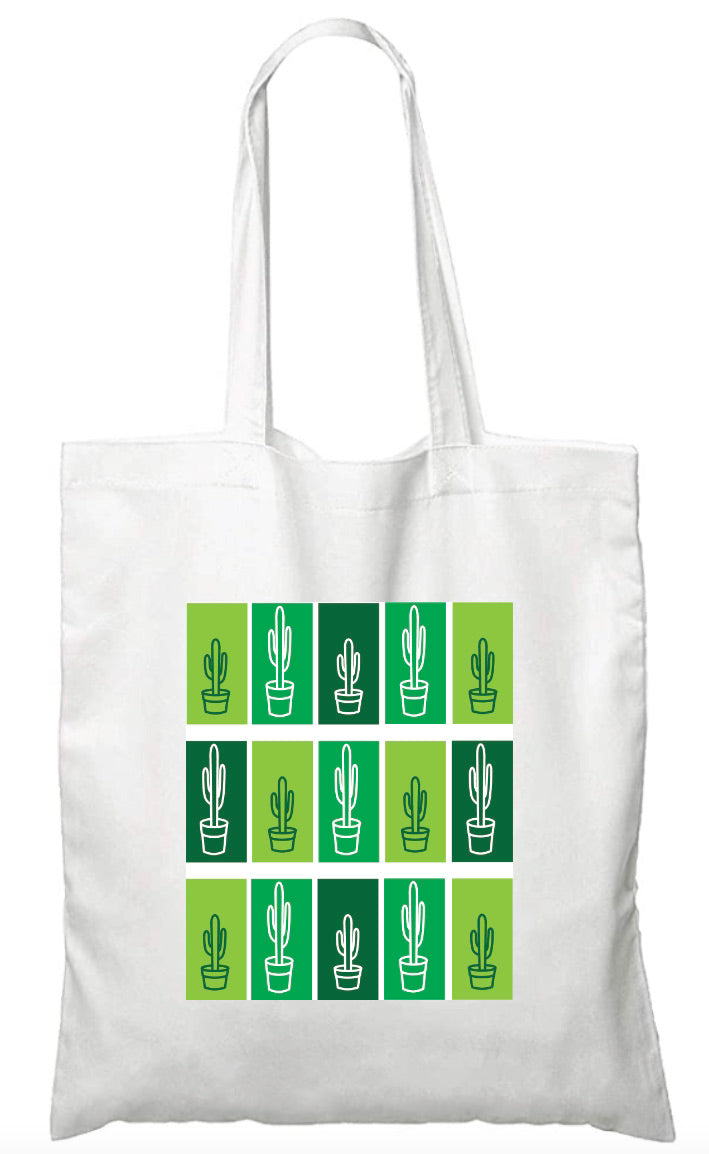 White MANY CACTUS Unisex Cotton Reusable Tote Bag
