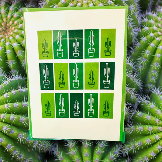 Green Multi color MANY CACTUS Saguaro Desert Plants 5x7 boxed note card set of 10