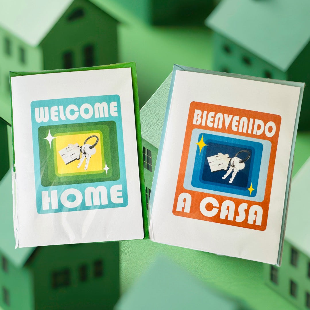 Welcome Home! & Bienvenido a casa 5x7 Greeting card for congrats on the new home!