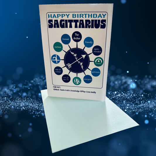 SAGITTARIUS Happy Birthday Card, Astrology Trait Note Card