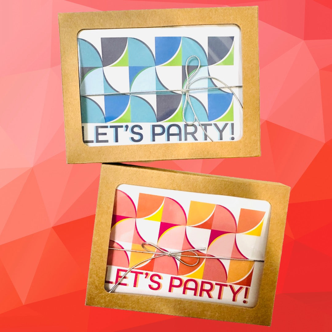 Blue LETS PARTY Geometric Invitations A2 Boxed note card set of 10