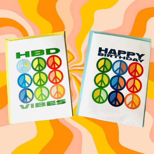 Happy Birthday & HBD Vibes! 70's inspired Peace Sign Greeting card