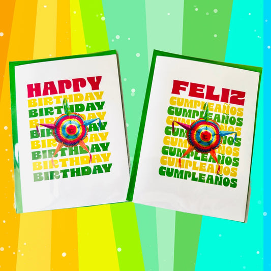 Happy Birthday & Feliz Cumpleanos! 5x7 Festive star piñata greeting card