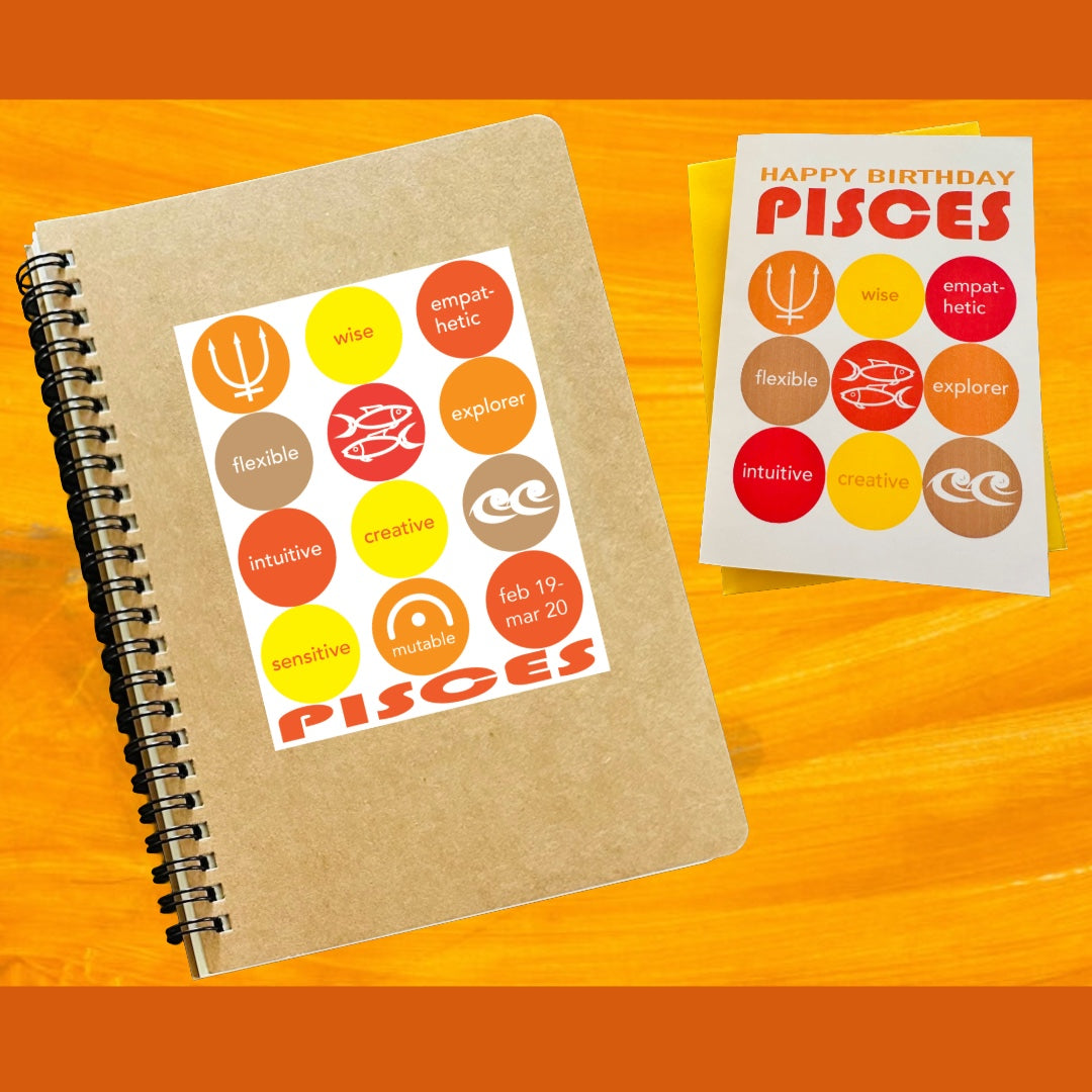 PISCES Astrology Traits & Symbols Spiral Kraft A5 Notebook
