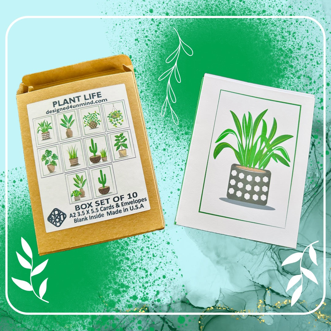 PLANT LIFE Note Cards A2 size Modern & Colorful Stationery Cards Boxed set of 10