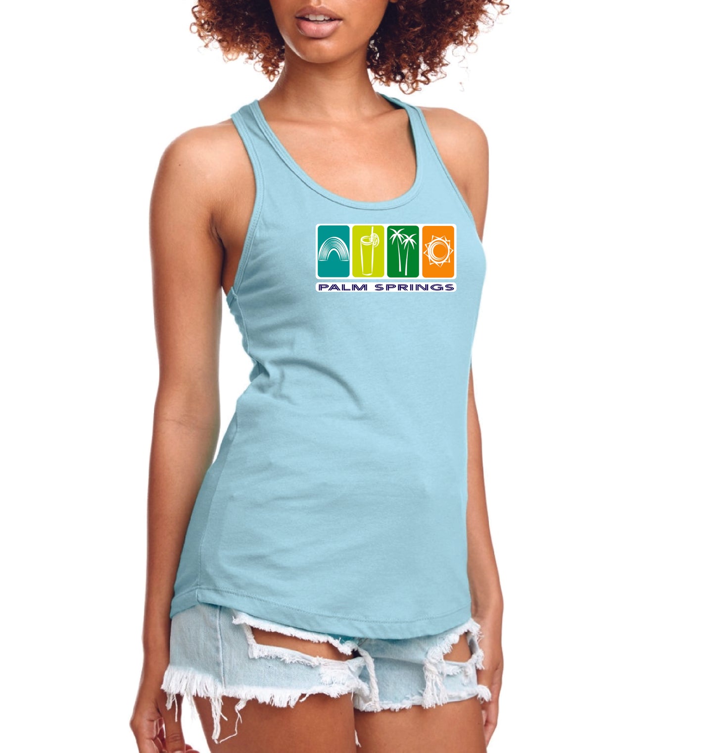 Blue Palm Springs Icon's Graphic Tank Top Women's Relaxed Lt Wt Cotton poly blend