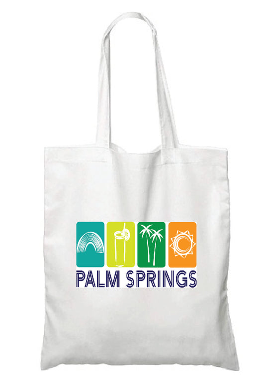 White PALM SPRING Fun in the sun Cotton Reusable Tote Bag