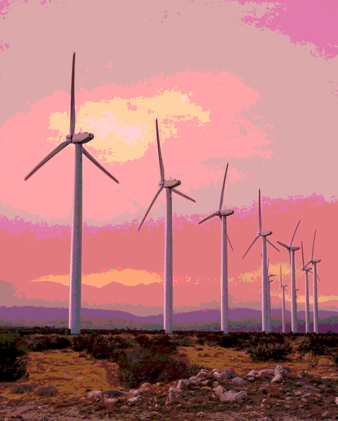 Palm Spring Desert Landscape WINDMILLS Framed Printed Artwork Home Decor