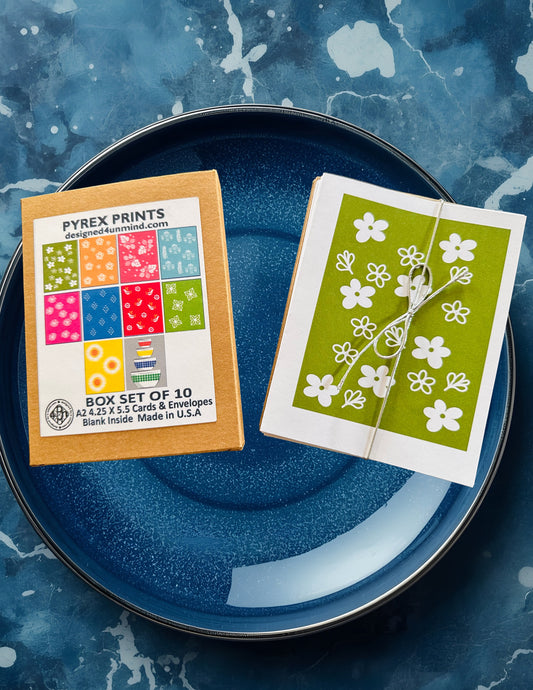 Vintage PYREX PRINTS Note Cards A2 size Stationery Cards Boxed set of 10