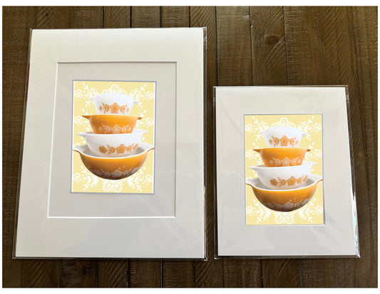 PYREX Vintage BUTTERFLY GOLD Mixing bowls Printed Artwork Home Decor