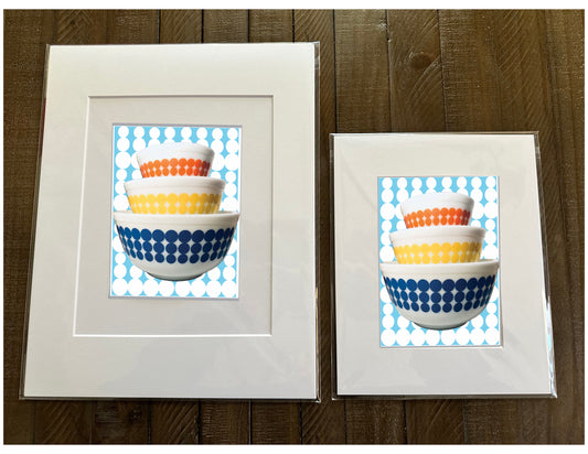 PYREX Vintage 3 Color Dots Mixing bowls Printed Artwork Home Decor