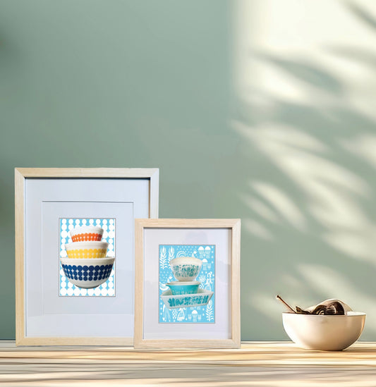 PYREX Vintage 3 Color Dots Mixing bowls Printed Artwork Home Decor