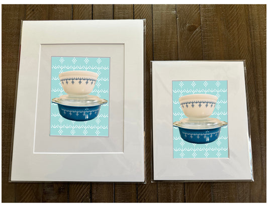 PYREX Vintage GARLAND SNOWFLAKE Dish & bowl pattern Printed Artwork Home Decor