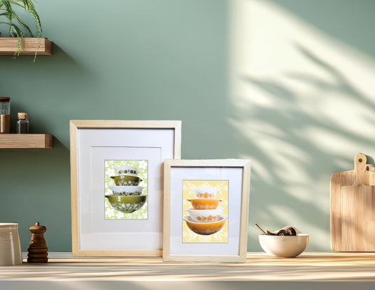 PYREX Vintage BUTTERFLY GOLD Mixing bowls Printed Artwork Home Decor