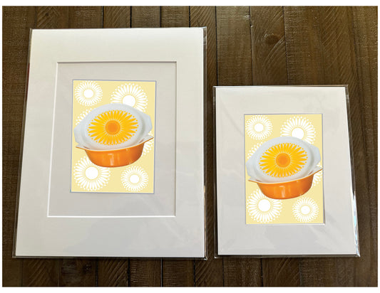 PYREX Vintage YELLOW DAISY Dish pattern Printed Artwork Home Decor