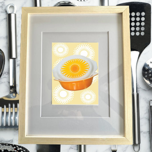 PYREX Vintage YELLOW DAISY Dish pattern Printed Artwork Home Decor