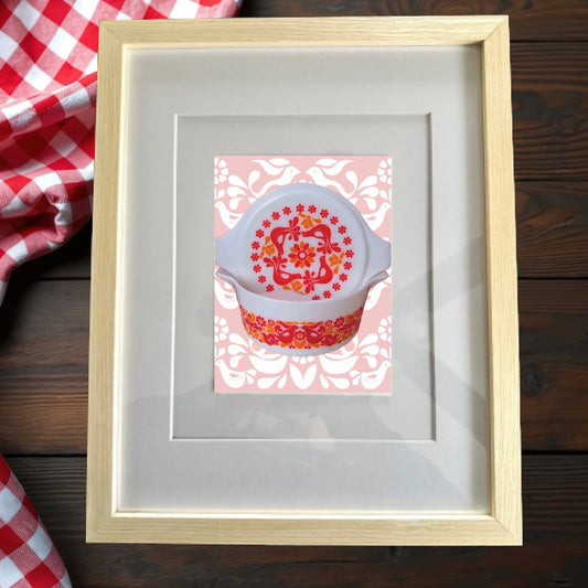 PYREX Vintage FRIENDSHIP Round Casserole Dish Printed Artwork Home Decor