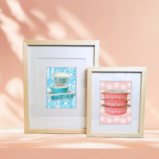 PYREX Vintage BUTTER PRINT AMISH Dishes & bowl pattern Printed Artwork Home Decor