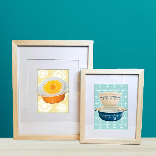 PYREX Vintage YELLOW DAISY Dish pattern Printed Artwork Home Decor