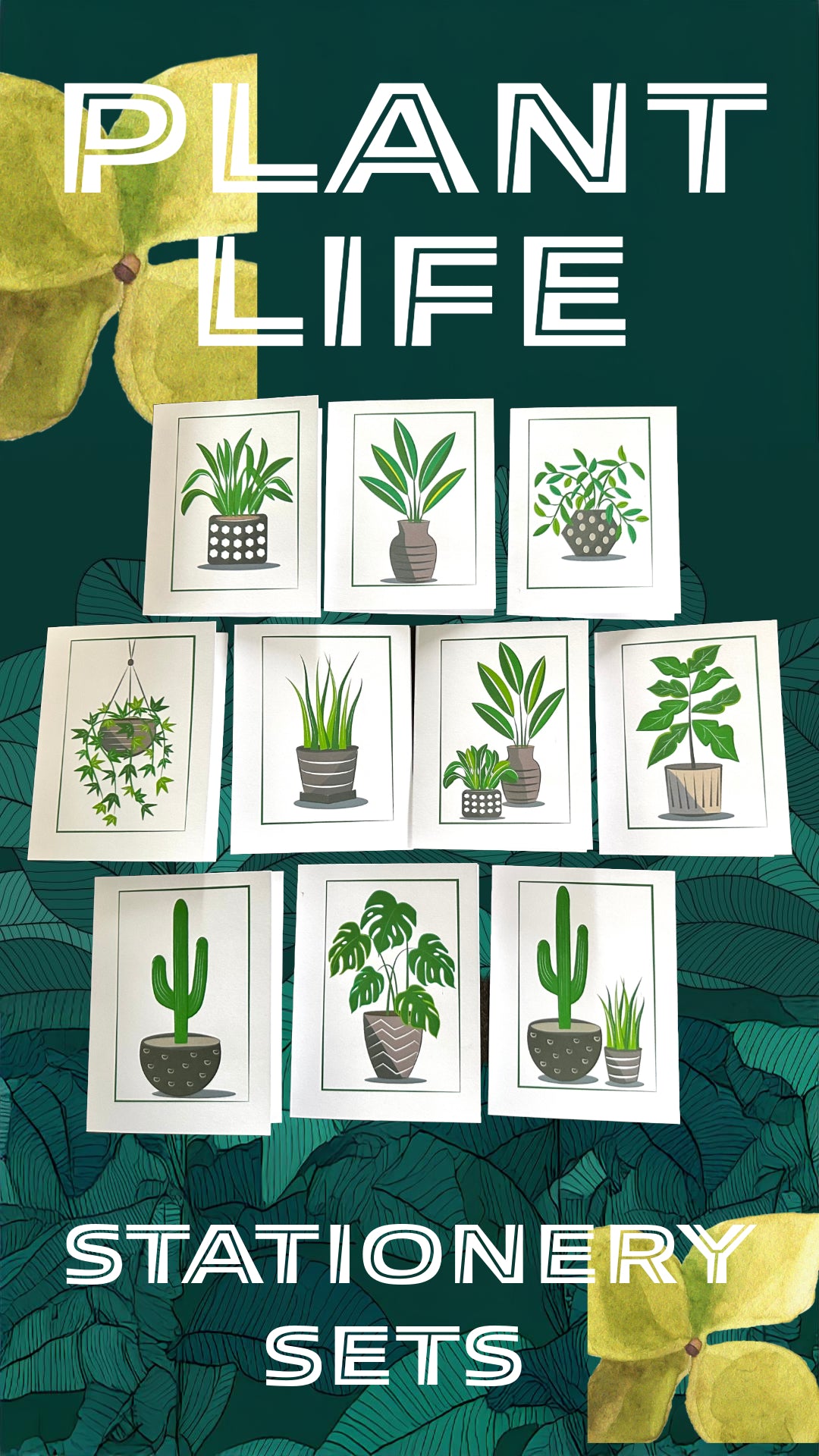 PLANT LIFE Note Cards A2 size Modern & Colorful Stationery Cards Boxed set of 10