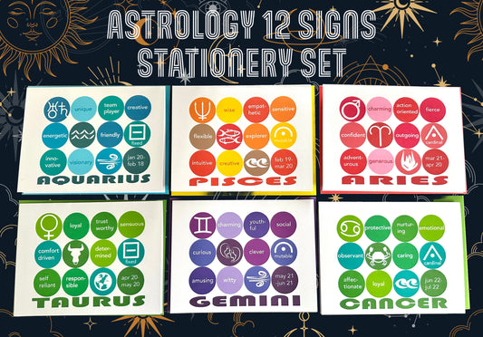ASTROLOGY SIGNS Note Cards A2 size Modern & Colorful Stationery Cards Boxed set of 12