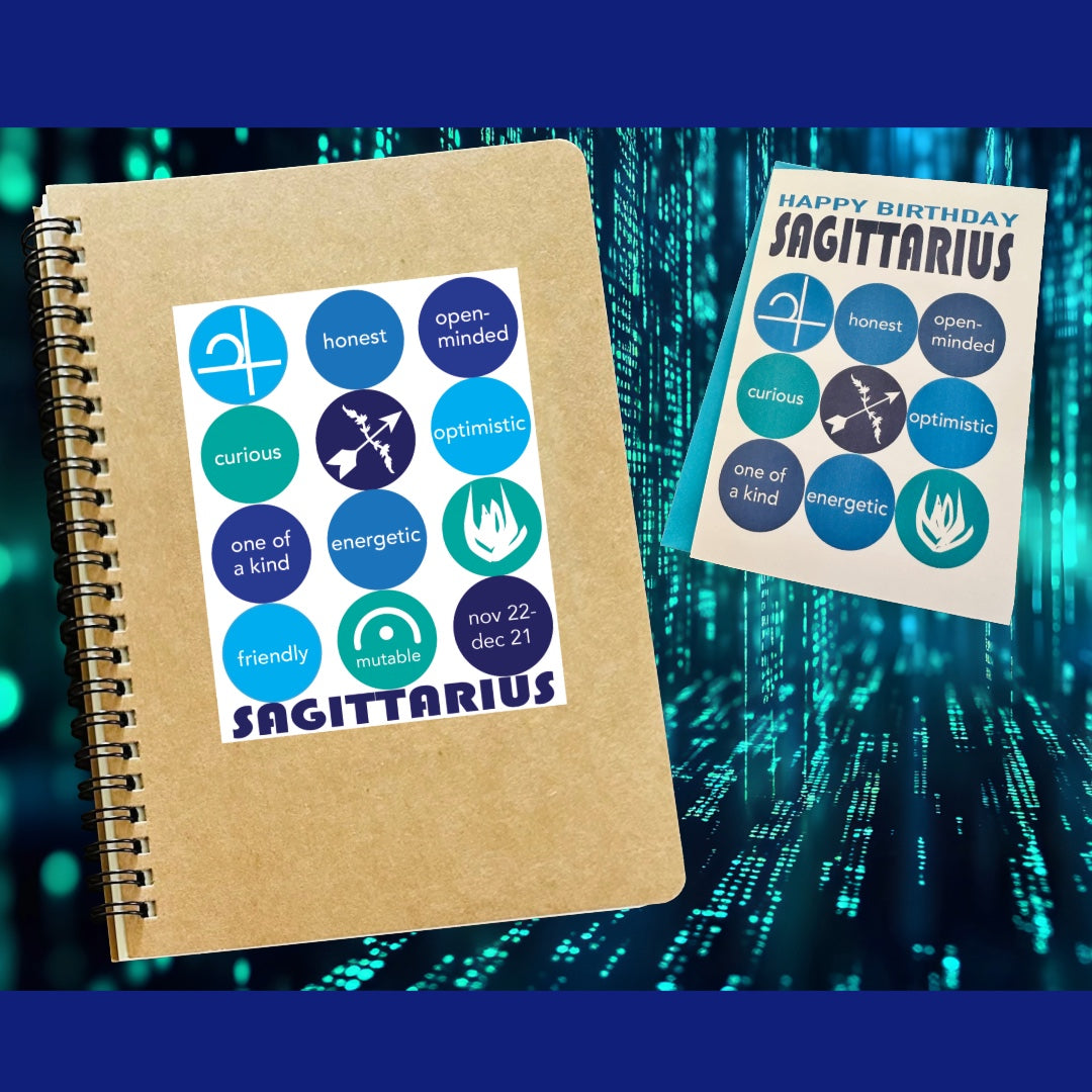 SAGITTARIUS Astrology Traits & Symbols Spiral Kraft A5 Notebook