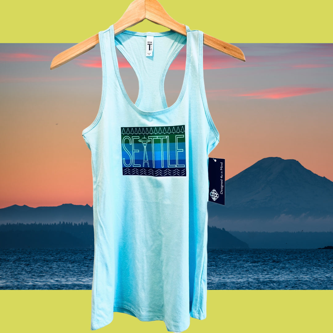 Blue SEATTLE Space needle Women's Cotton poly blend Graphic Tank Top