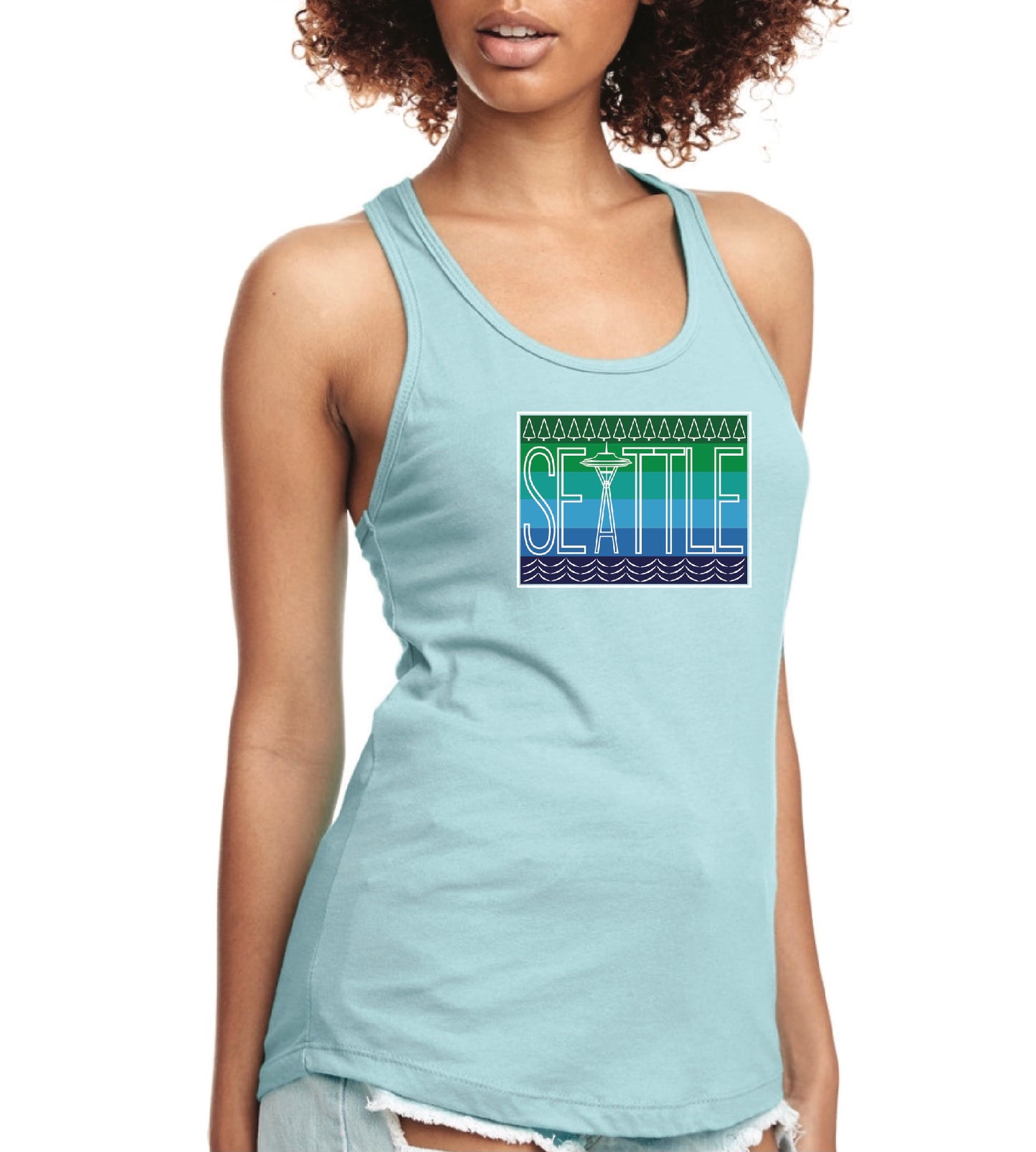 Blue SEATTLE Space needle Women's Cotton poly blend Graphic Tank Top