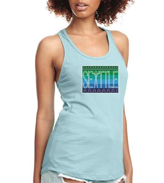 Blue SEATTLE Space needle Women's Cotton poly blend Graphic Tank Top