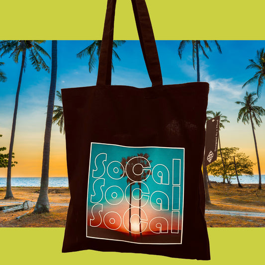 Black SoCAL Beach Sunset Southern California Unisex Cotton Reusable Tote Bag