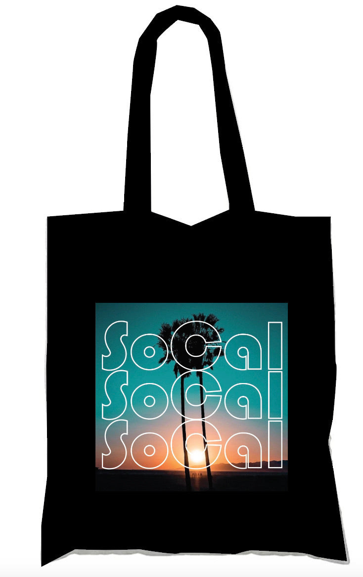 Black SoCAL Beach Sunset Southern California Unisex Cotton Reusable Tote Bag