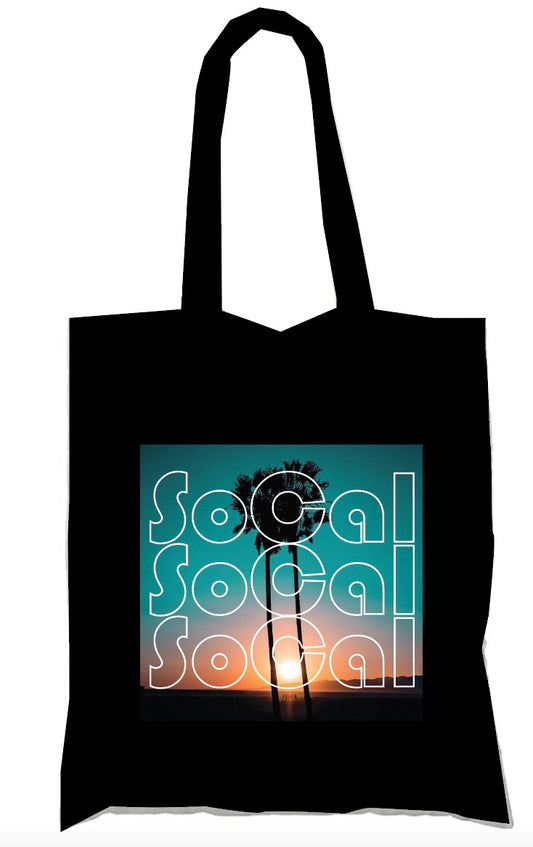 Black SoCAL Beach Sunset Southern California Unisex Cotton Reusable Tote Bag