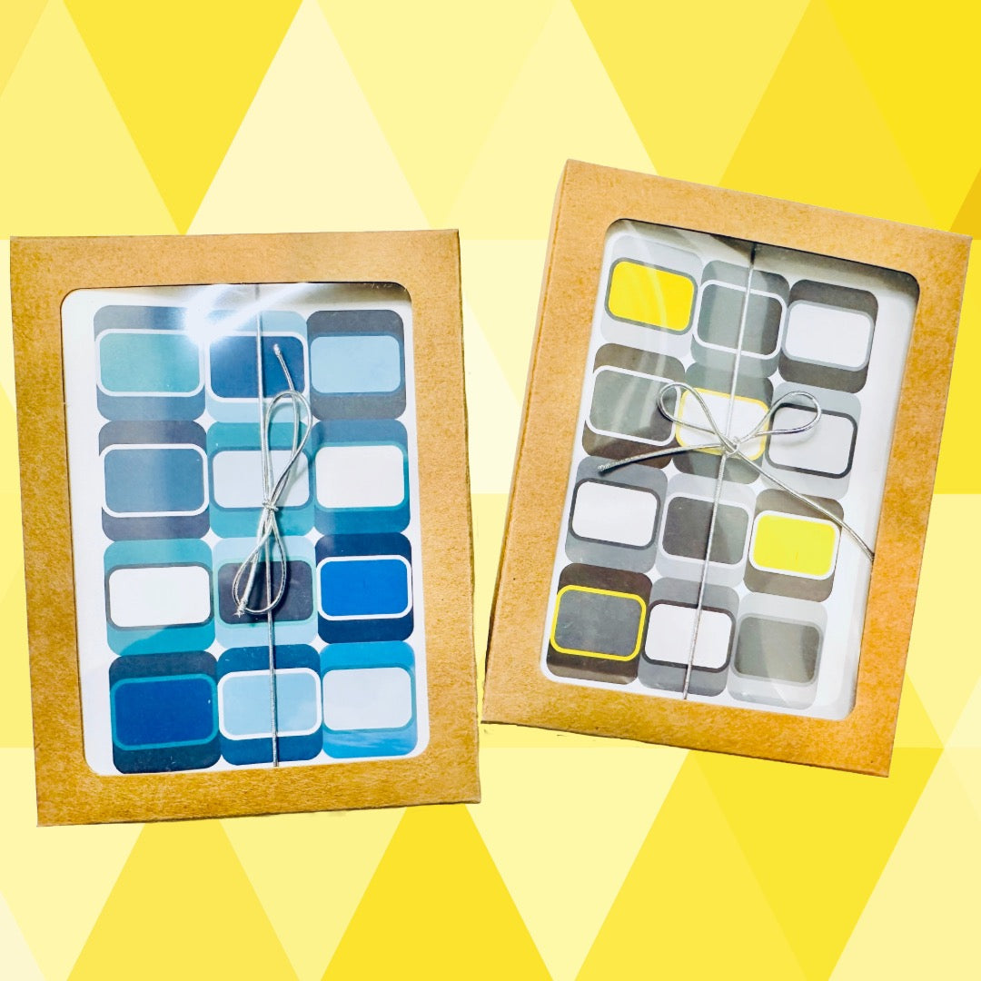 Blue SOFT SQUARES A2 5.5L X 4.25W Geometric boxed note card set of 10