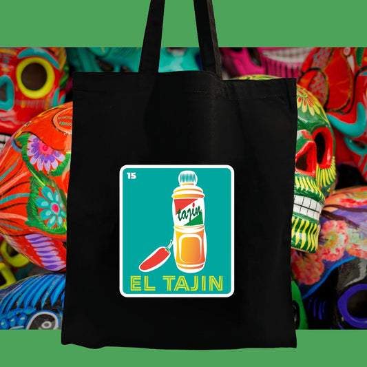 EL TAJIN Mexican Loteria Tote Cotton Reusable Shopping, Pool or Beach bag