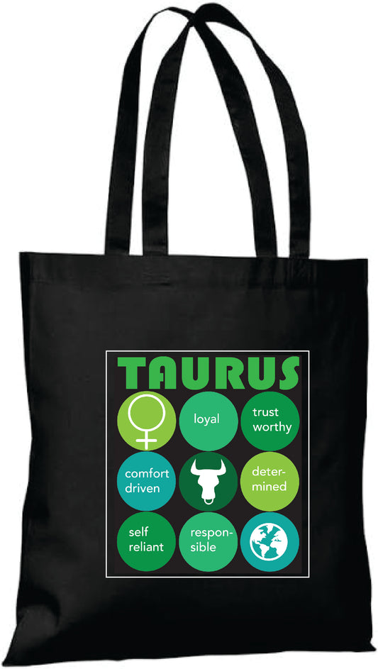 Black TAURUS Zodiac Unisex Cotton Reusable Tote Bag