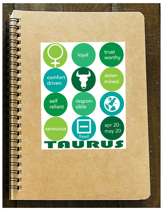 TAURUS Astrology Traits & Symbols Spiral Kraft A5 Notebook