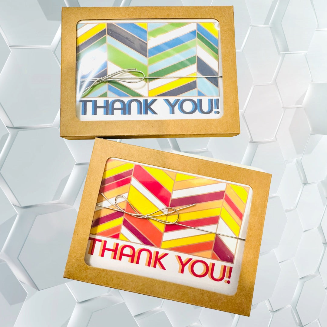 Green Chevon Thank you cards A2 size boxed note card set of 10