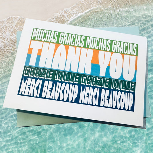 Thank You Multi Language Italian French Spanish 5x7 colorful Greeting Card